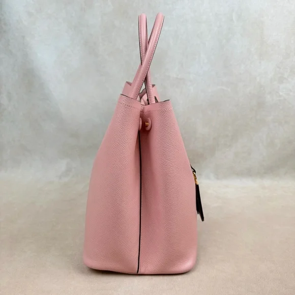 Prada Pink Saffiano Leather Tote Bag Gold Hardware Made in Italy - Picture 4 of 17